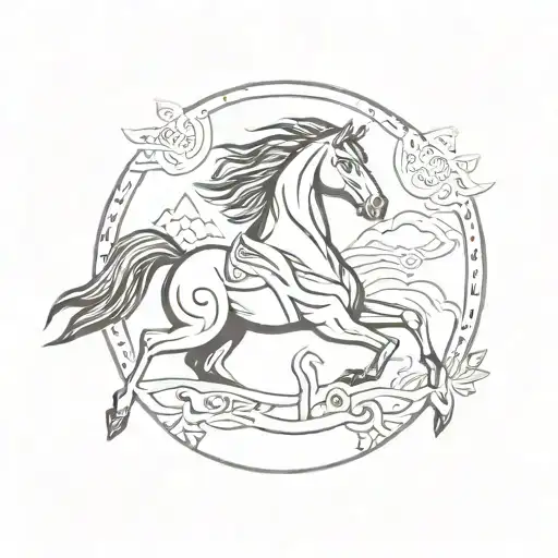 A Tribal-inspired Design Incorporating The Word Siwar And A Silhouette Of A Horse