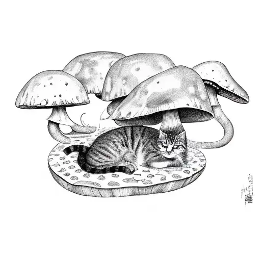 Cat Sleeping Under Mushroom
