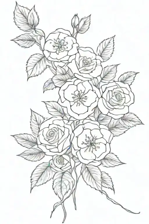 Forget Me Knots Flowers With Roses In A Bouquet With Stem Black And White Tattoo 1 Of Each Flower