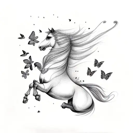 Horse With Butterflies