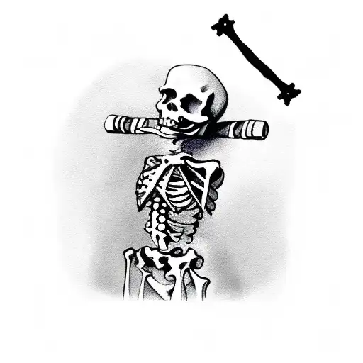 A Skeleton Holding A Bottle With A Cross On It