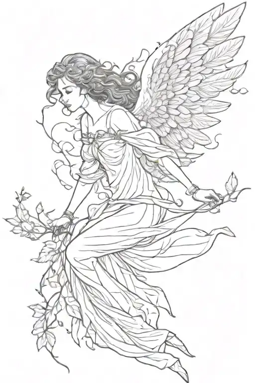 An Angel Woman Flies And Suddenly She Has A Vine Wrapping