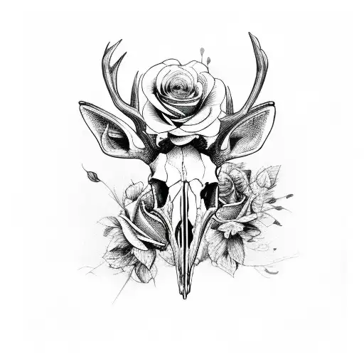 Deer Skull With With Roses