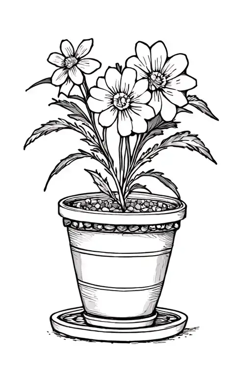 A Bold And Simple Black And White Coloring Page Featuring A Flower Pot