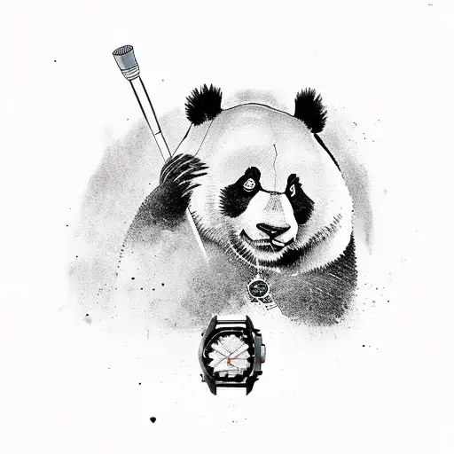 A Panda Holding A Watch With A Sketch-style Graffiti Background