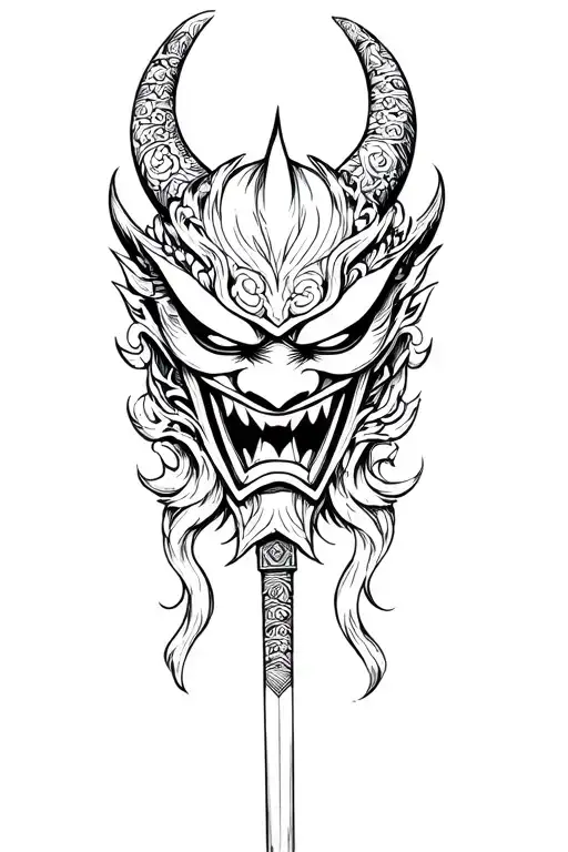 Oni Mask With Katana Symetrical