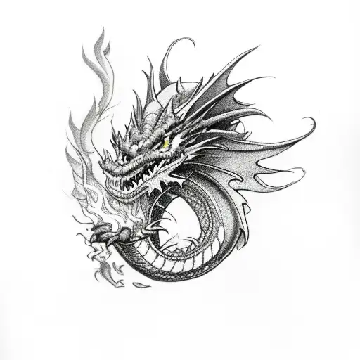 Dragon With Fire And Flowers