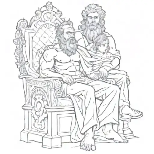Zeus Holding A Baby Sitting In A Throne