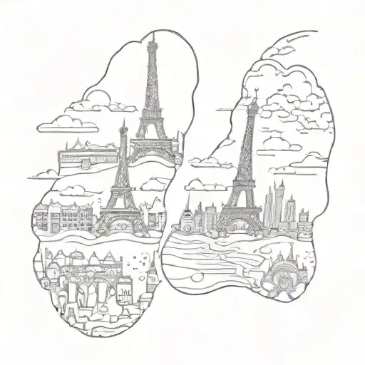 A Pair Of Female Feet In Different Cities' Landmarks Representing The Love For Traveling