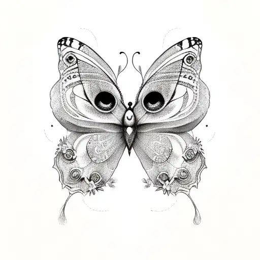 Butterfly Owl And Flowers