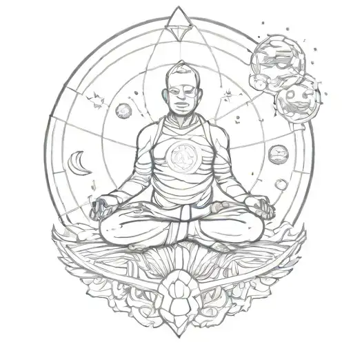Sketch Style Tattoo Of A Celestial Being Meditating On The Vastness Of Space