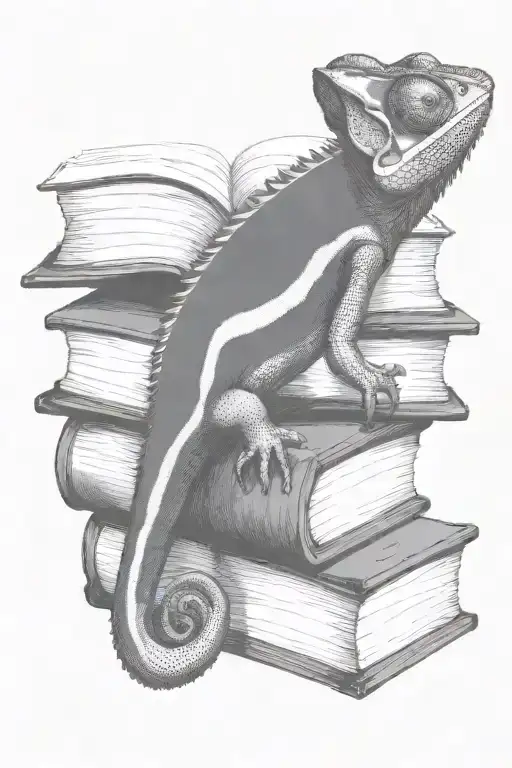 A Chameleon Blending Into A Stack Of Ancient Philosophical Books