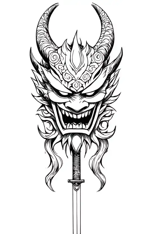 Oni Mask With Katana Symetrical