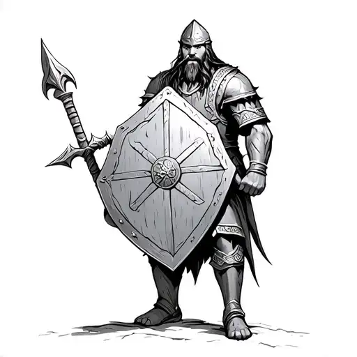 Viking Warrior With Shield Viking Hall In Background