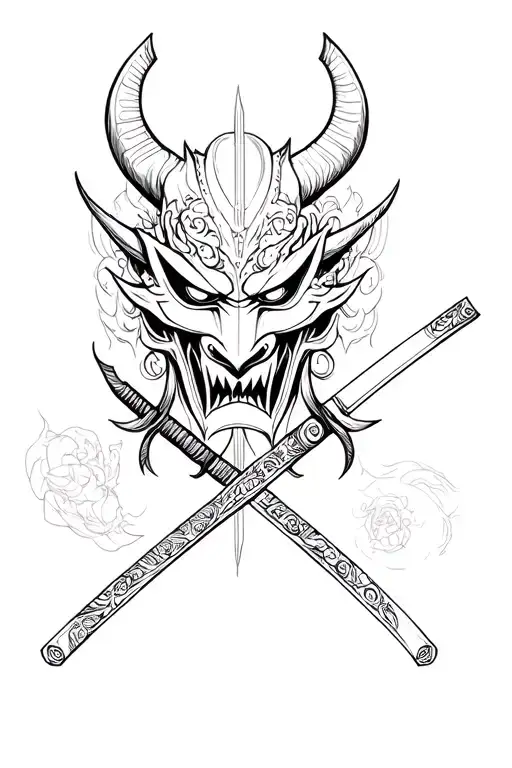 Oni Mask With Katana Symetrical