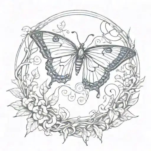 Butterfly Snuggling Inside Of Circle Of Vines With Lyrics