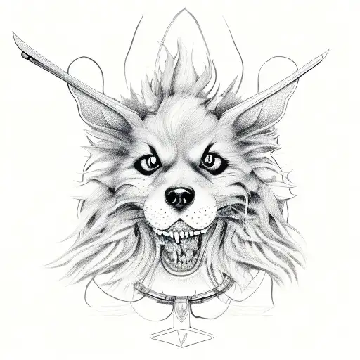 An Acustic Guitar With A Cerberus Head In The Body