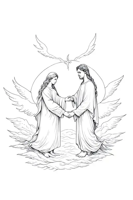 Sister And A Brother In Heaven Holding Hands