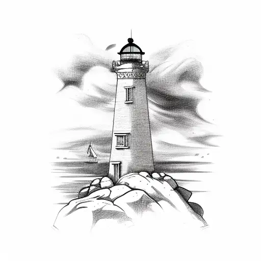 A Detailed Sketch Of A Lighthouse Standing Tall On A Rocky Coast
