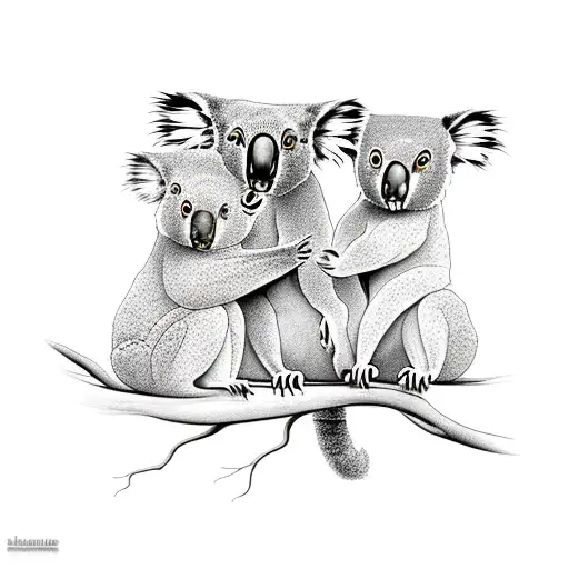 4 Cartoon Koalas Playing In A Tree