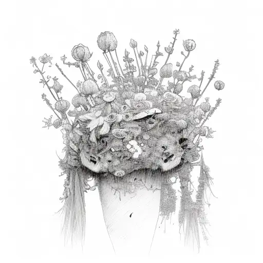 A Whimsical Sketch Of A Witch Broom Surrounded By Blooming Flowers