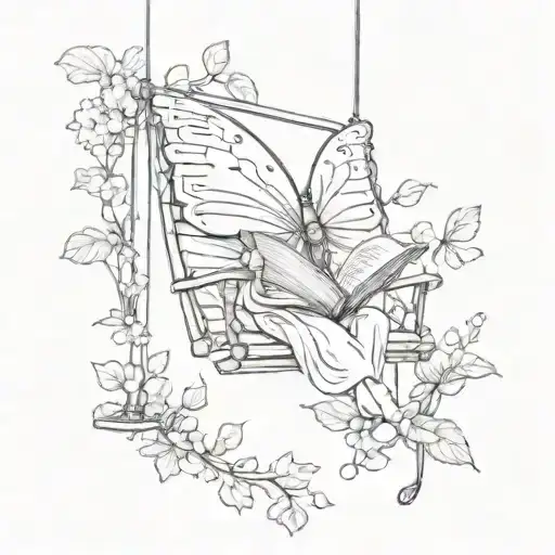 A Whimsical Scene Of A Butterfly Reading A Book While Swinging On A Swing