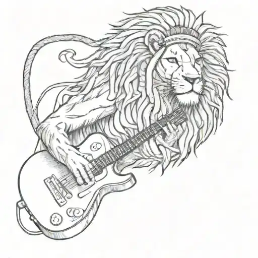 A Lion Wearing A Rastafarian Hat Playing A Reggae Guitar