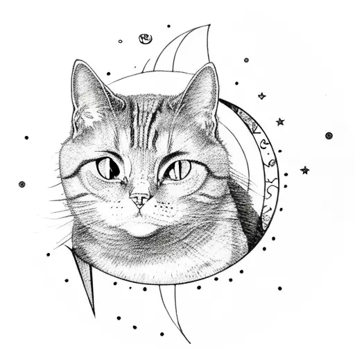 Witch's Familiar Cat With Moon Phases