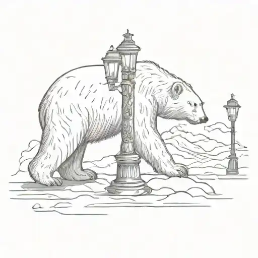 Polar Bear With Torus Zodaic With An Old Fashion Lamp Post