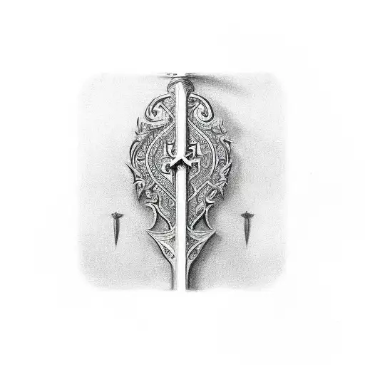 A Detailed Sketch Of A Medieval Sword With Intricate Patterns