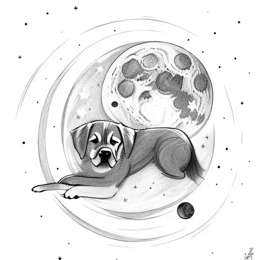 Dog Sleeping On Moon With Clouds Under Moon With Galaxy In The Background