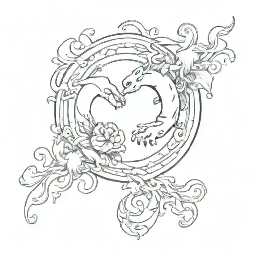 Twin Brother And Sister Holding Hands Inside A Ying Yang Symbol