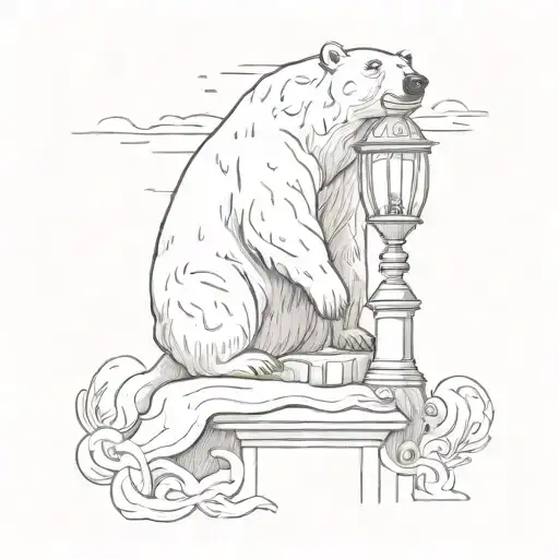 Polar Bear With Torus Zodaic With An Old Fashion Lamp Post
