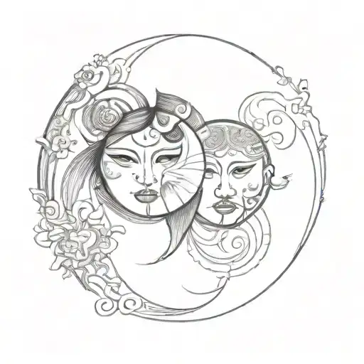 Twin Brother And Sister Ying Yang Symbol With Two Faces Incorporated