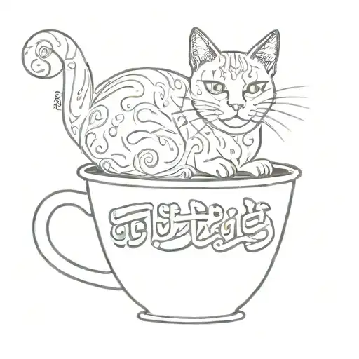 A Cat Lounging In A Coffee Cup With Arabic Calligraphy For 'Positivity'