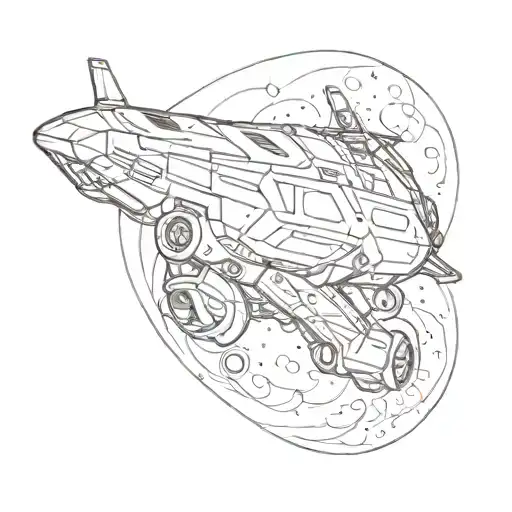 A Small Futuristic Spaceship Flying Through Space Simplified
