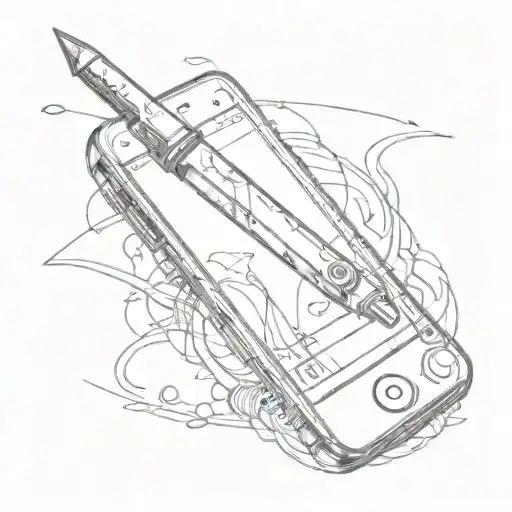 A Knifes Blade Going Through An Iphhone Breaking The Phones Screen Tattoo Style Simple Line Art