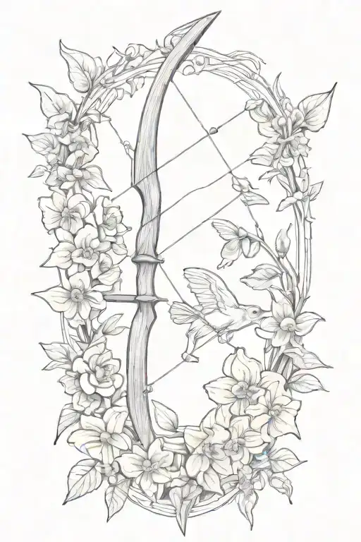 A Long Shooting Arrow Surrounded By Violets And Daffodils
