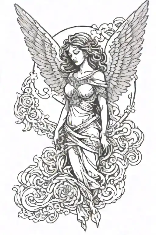 Angel Looking Down In Clouds