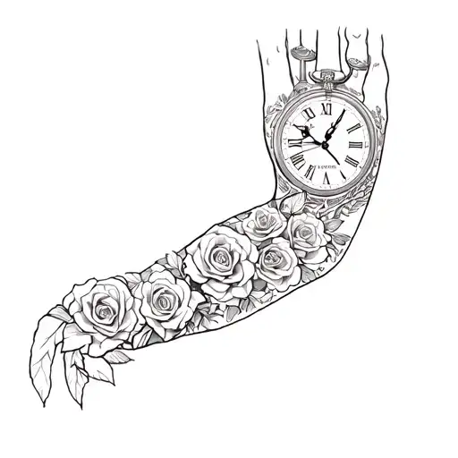 A Man's Sleeve With Roses And A Clock