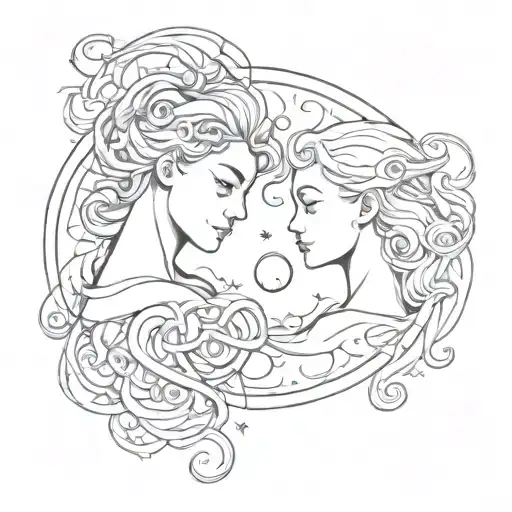 Gemini Twin Boy And Girl Ying Yang Symbol