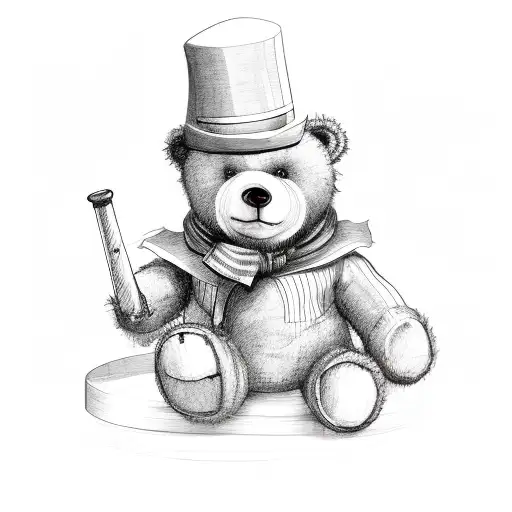 Sitting Teddy Bear With Stovepipe Hat