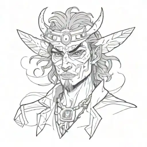 A Sketch-style Portrait Of A Cuervo With Anime-style Eyes And Expression