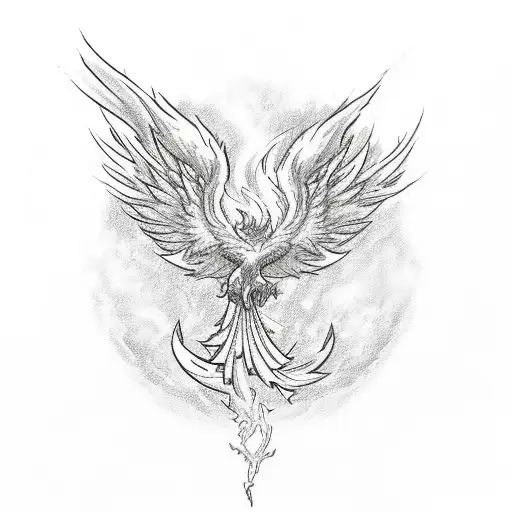A Sketch-style Phoenix Rising From A Red And Purple Flame With Trap And Rap Elements