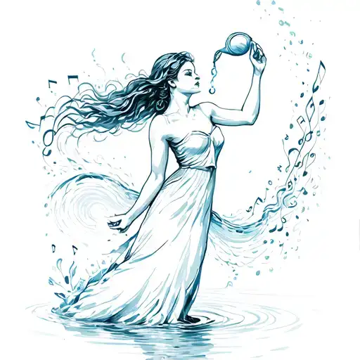 Woman Water Bearer Pouring Music Notes