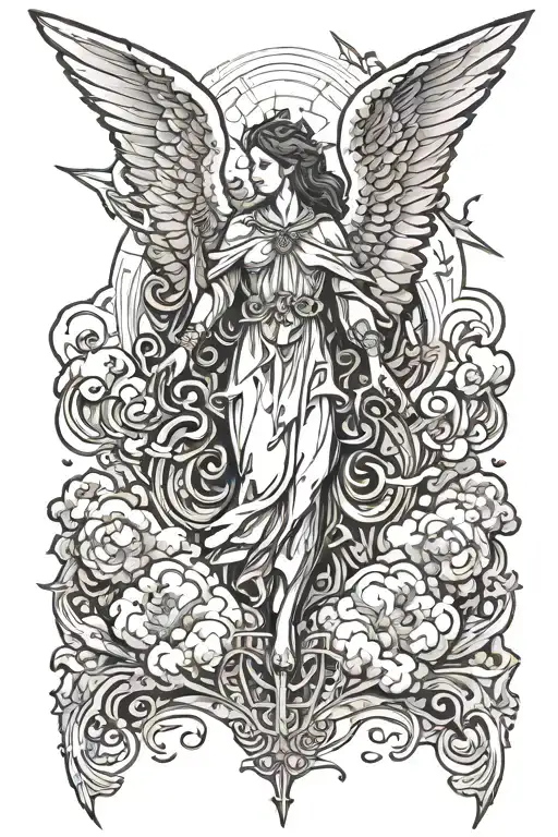 Angel Looking Down In Clouds