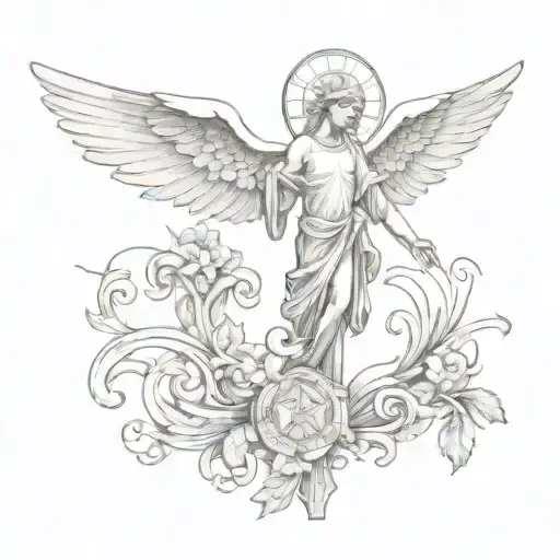 Christian Cross With An Angel Guarding The Cross