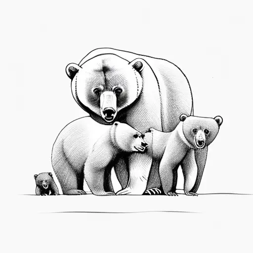 Adult Bear And Two Cubs