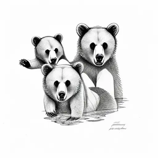 Adult Bear And Two Cubs