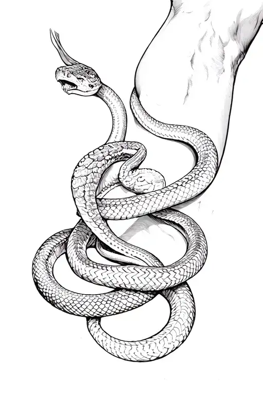 A Snake On The Forearm With Its Tail Wrapped Around The Elbow